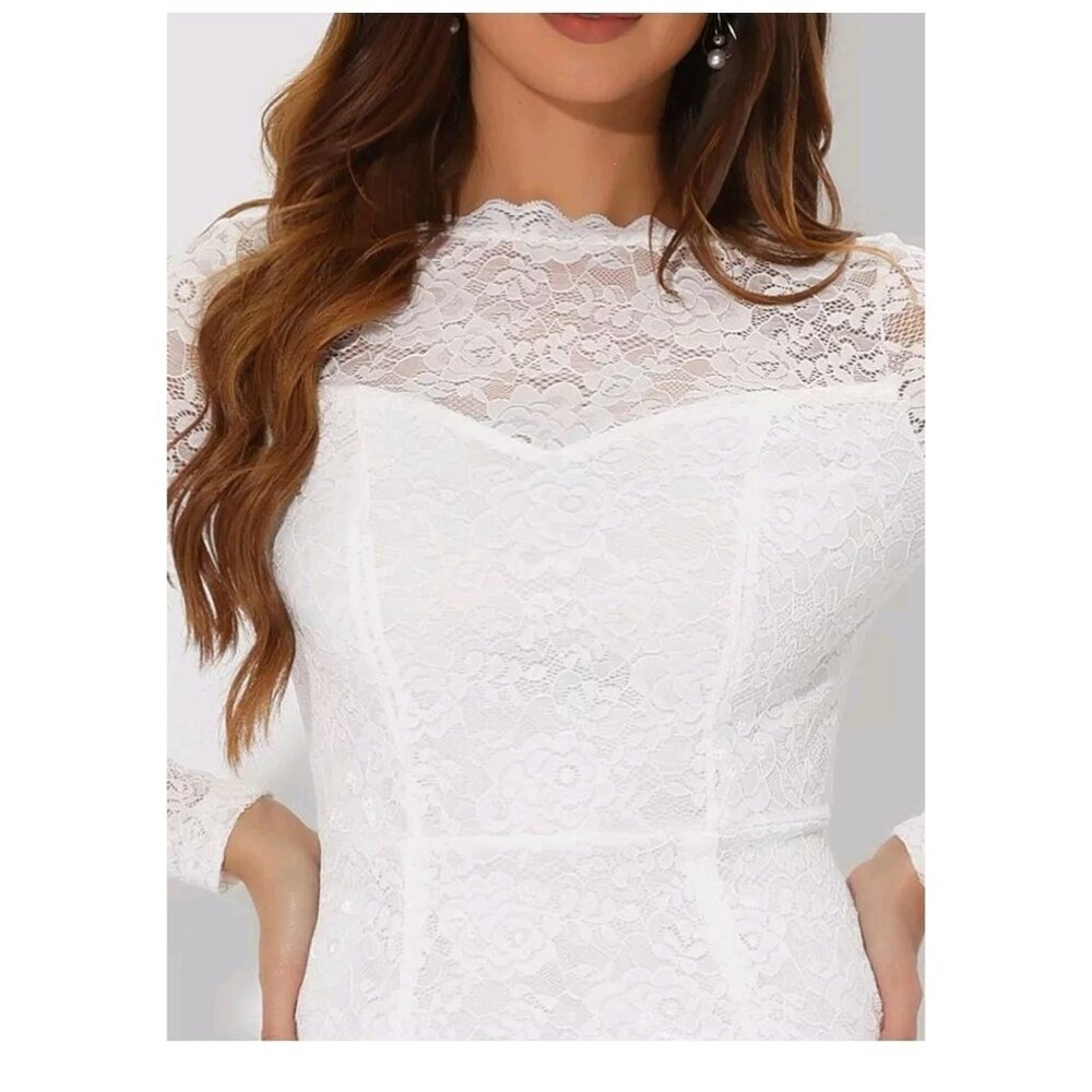 Allegra K Women M White Elegant Floral Lace Dress Business Cocktail Wedding NWT - Picture 5 of 8